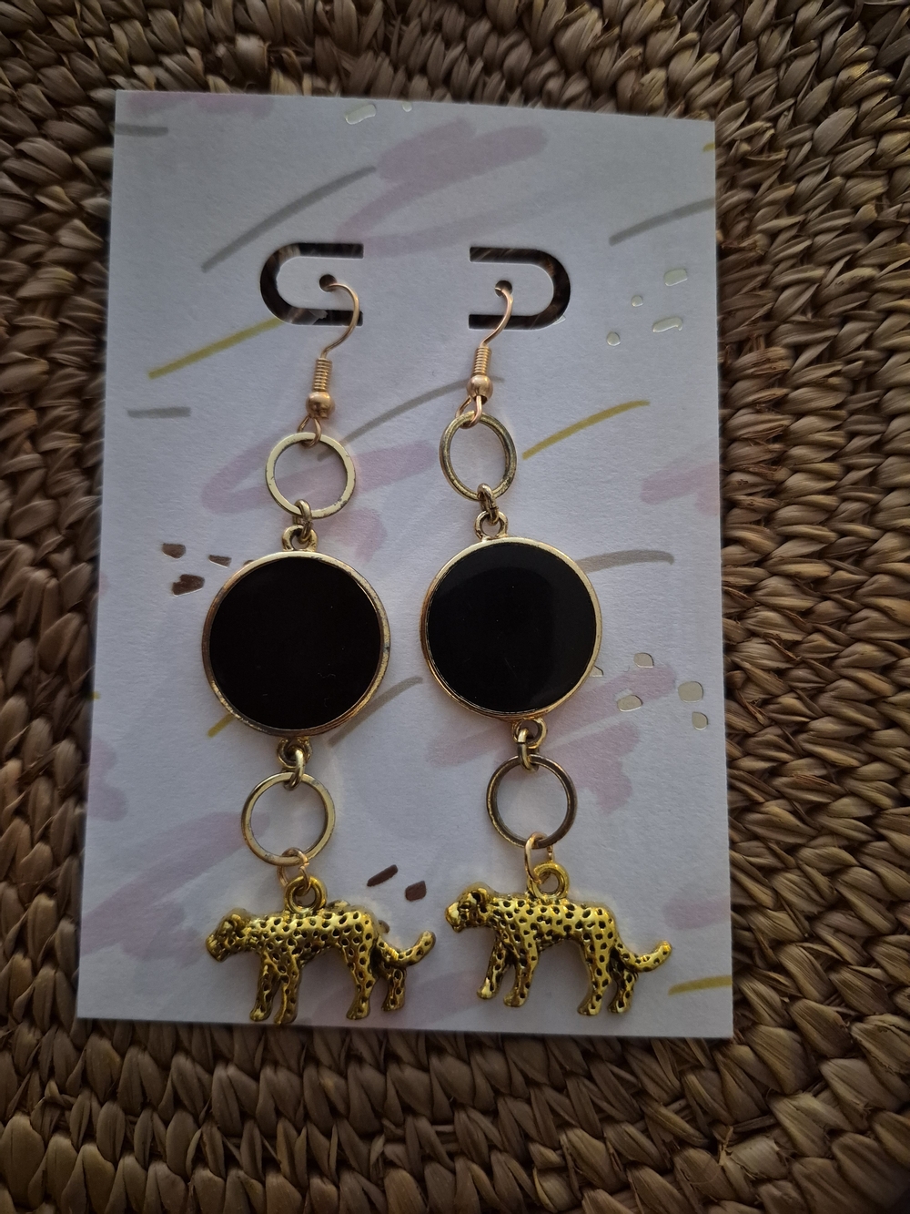 Gold and Black Leopard Drop Earrings - Women Jewelry
